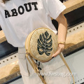 Round rattan bag trendy handwoven phone bags meticulously straw bag for dating travelling with strong leather